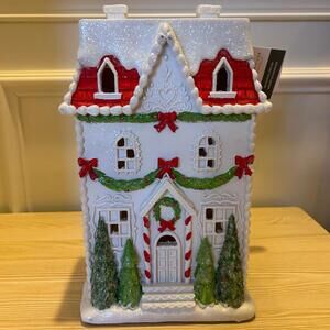 Rachel Ashwell Farmhouse 16” White Clay Gingerbread House Snowy Shabby Chic NEW